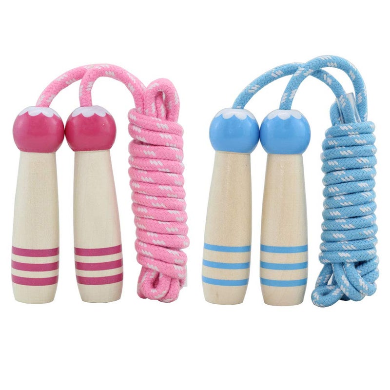 Ace one Jump Rope Kids, 7ft Adjustable Cotton Skipping Rope with Wooden Handle for Boys and Girls Fitness Outdoor Exercise (Pink+Blue) - Image 1